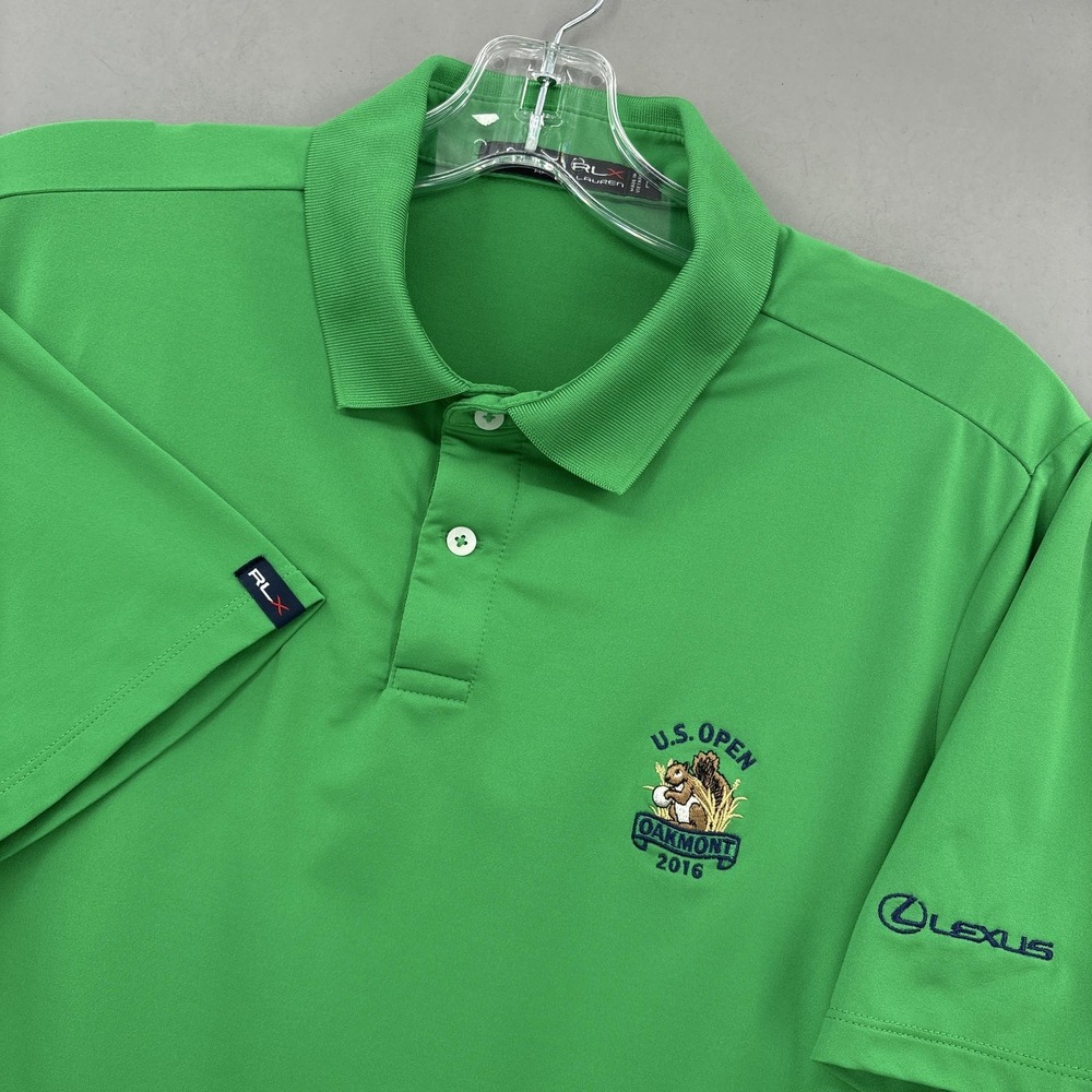 RLX Ralph Lauren Polo Shirt Mens Large‎ Green 2016 US Open Oakmont Golf Lexus